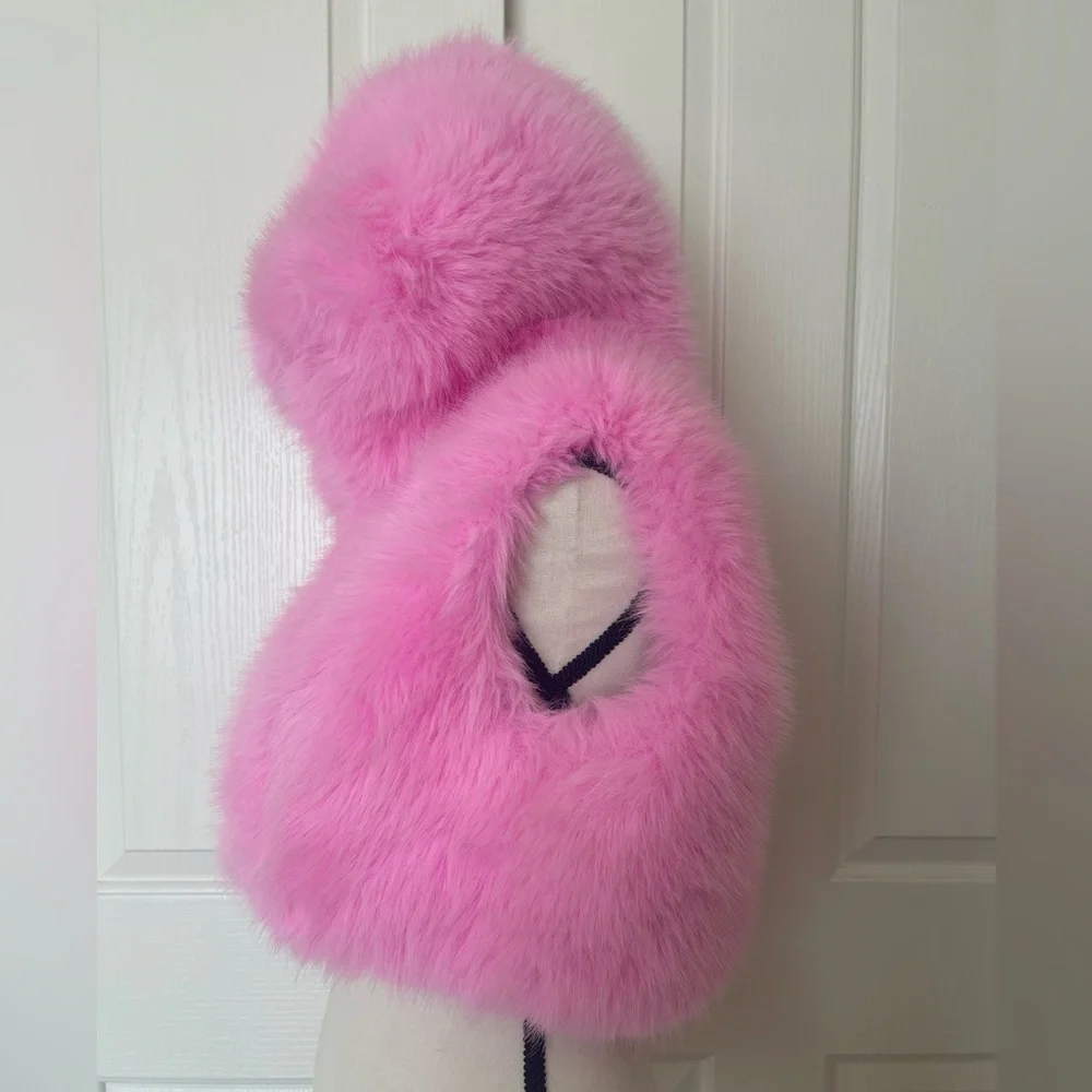 Bubblegum Pink Faux Fur Crop Hooded Vest - Picture 15 of 17